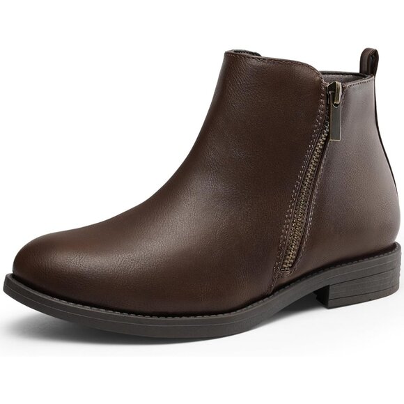 Women's Ankle Brown Boots Short Flat Low Heel Dress Chelsea Casual Classic - Picture 1 of 9